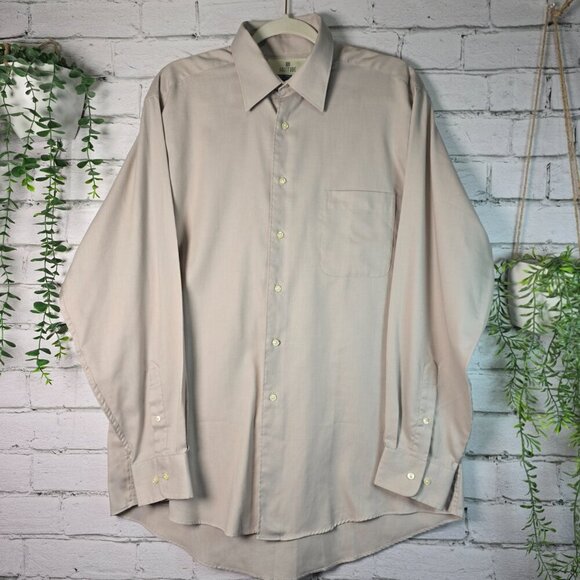 SOLITUDE IRON FREE LONG SLEEVE BUTTON DOWN TAN MENS SIZE LARGE EUC - Picture 1 of 6